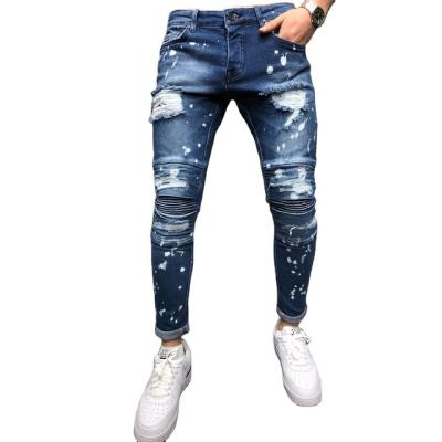 China 2021 Fashion Viable Men's Jeans Slim Feet Pants Dot Pattern Painted Outdoor Breathable Fit Ripped Jeans for sale