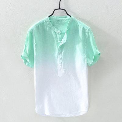 China 2021 Summer QUICK DRY Men's Casual Shirts Tie Dye Tops Short Sleeve Thin Cotton Canvas Shirt for sale