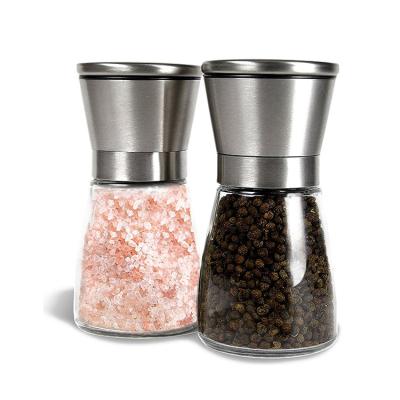 China Mini Sustainable Double Stainless Steel Salt And Pepper Grinder Mill Set With Stand for sale