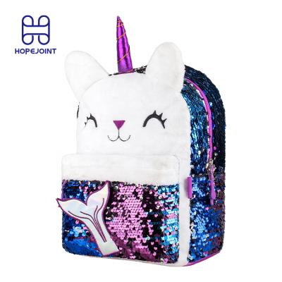 China Luxury Colorful Sequin Bags New Arrival Plush Cat Unicorn Backpack Sequin Backpack Bag For Little Girls for sale