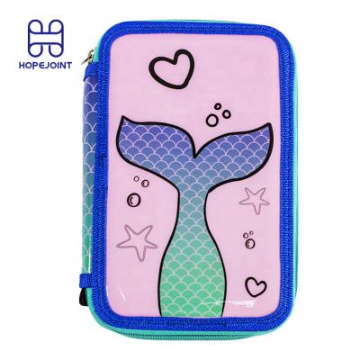 China Wholesale 2 Compartment Zipper Mermaid Hardtop Cute Stationary PVC School Pencil Case Multi Layerer Compartments For Girl for sale