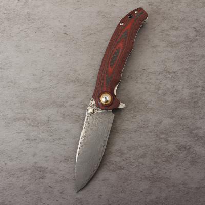 China Premium Quality G10 Handle Carbon Blade Damascus Blade Quality Mid Size Camping Folding Knife for sale