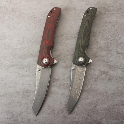 China Damascus Blade Quality 67-Layer Damascus Steel Premium Blade Carbon Fiber G10 Handle Full Size Folding Camping Knife for sale