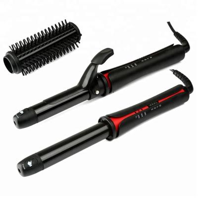 China Brush curling iron hair styler 2021 25mm led brush ceramic curling iron with removable brush for sale