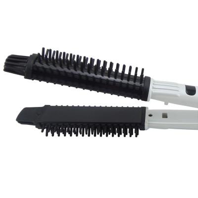 China Indicator Light 3 In 1 Double Tension Curling Iron Hair Brush Hair Straightener for sale