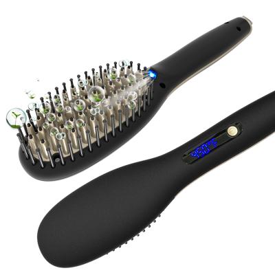 China Battery Operated Private Label Hair Brush Electric Ionic Ceramic Hair Brush Straightener for sale