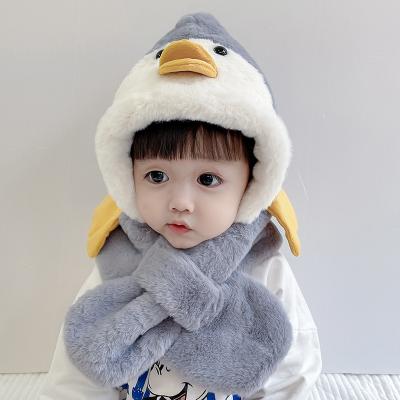 China COMMON winter children's hat and scarf one boy and girl thickened warm plush baby penguin cute hearing protection hat for sale