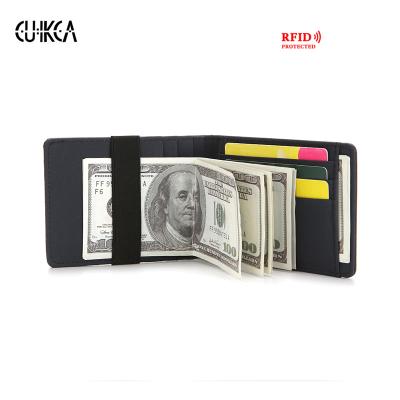 China CUIKCA RFID Money Clips Slim Simple Leather Wallet Purse Women Men Rfid Wallet Elastic Band Business ID Credit Card Cases for sale