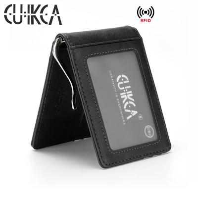 China CUIKCA Rfid RFID Wallet Purse Money Clip Unisex Men Women Metal Cut Slim Wallet Business ID Credit Card Cases Travel Leather Wallet for sale