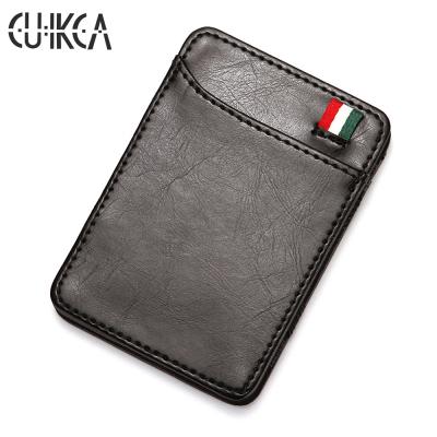 China Slim Leather Flip Wallet CUIKCA Wallet Business ID Credit Card Case Money Purse Unisex Magic Magic Elastic Band Clip Wallet for sale