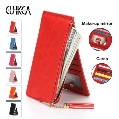 China Nubuck Leather Double Zipper Leather Coin Purse Clutch Purse Makeup Bag Nubuck Double Zipper CUIKCA Wallet Female Wallet ID Card Holder Case for sale