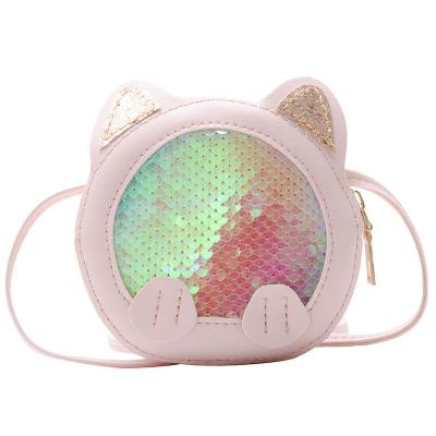 China 2021 Fashion new fashion children's bag new sequin bag girl bag kitten style cute bags for kids for sale