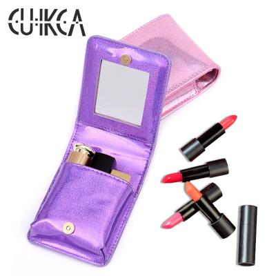 China CUIKCA Madame Lipstick Bag with Mirror Rose Pouch PU Leather Embroidered Purse Laser Makeup Organizer for sale