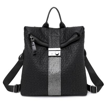 China Waterproof Fashion Diamond-Studded Lock Women's Backpack Large Capacity Backpack Soft Leather Double Back for sale