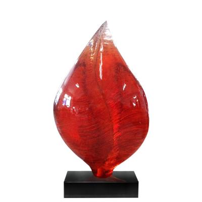 China Europe Elegant Leaf Art Decoration Amber Transparent Resin Sculpture for Hotel and Office for sale