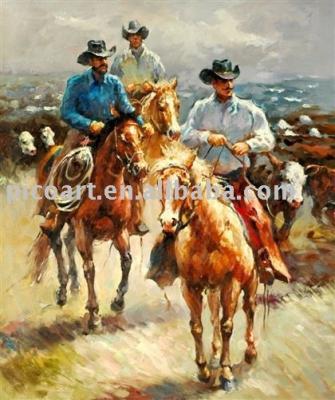 China Contemporary Realistic Cowboy Oil Painting On Canvas for sale