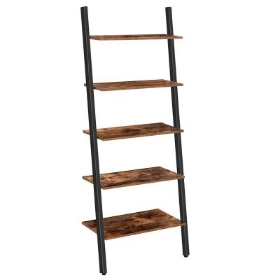 China Set Flower 5-Tier Rustic Industrial Wood Ladder Shelf, Lean-Against-Wall Ladder Shelf For Living Room Office for sale