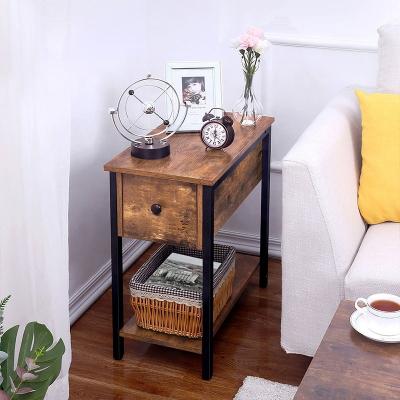 China (Others) Adjustable Wood Look Accent Furniture For Small Spaces, Stable And Solid Construction 2-Tier Wood Side Table With Drawer for sale