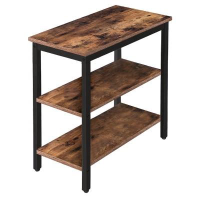 China (Other) Adjustable Simple Rustic Side Table with 3-Tier Storage Shelf, Narrow Nightstand for Small Spaces, Easy Assembly for sale