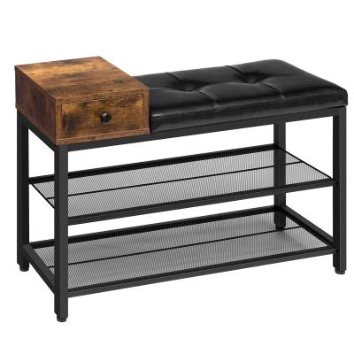 China (Other) Adjustable Shoe Bench with Cushioned Seat and Drawer, Shoe Storage for Entryway with 2 Mesh Shelves for sale