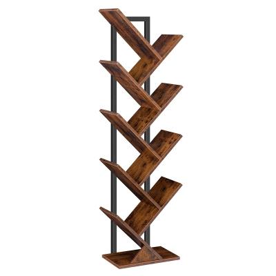 China Convertible 8-Tier Floor Standing Bookcase For Home Office Rustic Brown Tree Shelf for sale