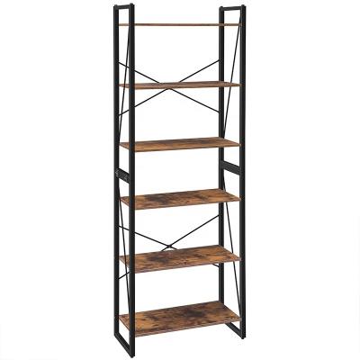 China Rustic Shelf, Foldable Ladder Shelf, For Living Room, Office, Space Saving Shelf, Stable, Industrial 6 Tier Storage for sale