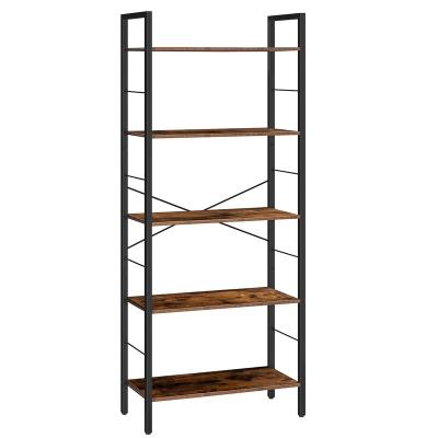 China Rustic 5-Tier Shelf Ladder Bookcase with Adjustable Shelf, Industrial Open Shelf for Living Room Office Study for sale