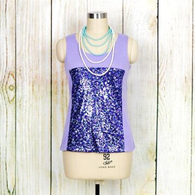 China Anti Shrink Scoop Neck Custom Female Tank Tops With Sequin Panel for sale