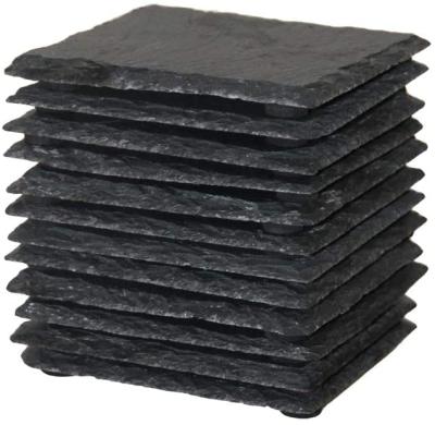 China Sustainable wholesale slate coaster square slate place mat schieferplatte stone for beer bottle, mugs for sale