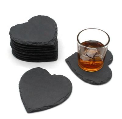 China Sustainable Wholesale Hot Sell Natural Slate Coasters Heart Shape Black Schiefer Untersetzer for sale