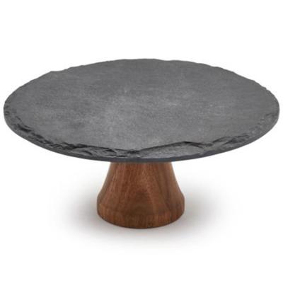 China Good price viable new type slate stone cheese board set slate cake stand with wood rack for sale