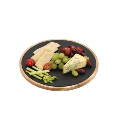 China Large Slate Design Slate Cheese Board Sustainable Tending Round Slate Cheese Board With Bamboo Rack for sale