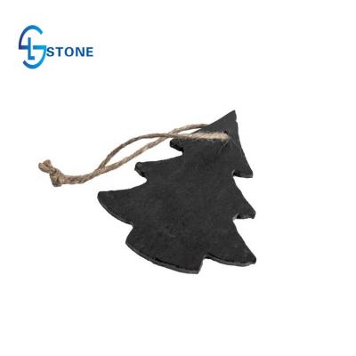 China China Factory Decor Chirstmas Tree Handmade Natural Black Slate Christmas Stone Hanging Decoration for sale