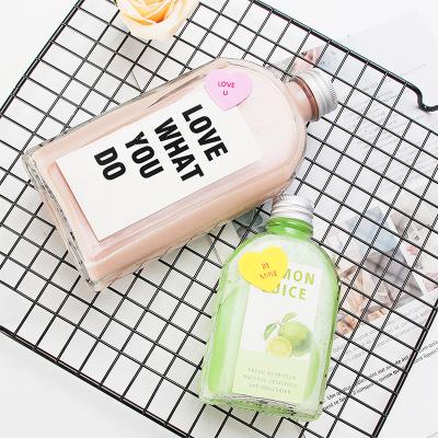 China Wholesale Suitable Beverage Price 16Oz 500Ml Flat Rectangle Shape Juice Bottles Tea Milk Drinking Glass Bottle for sale