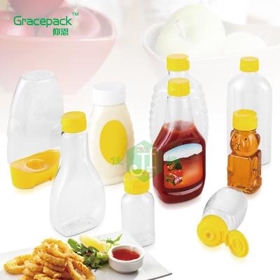 China High Quality Custom Plastic Food Packaging Food Grade Sauce Squeeze Bottle PET Sauce Ketchup, Squeeze Bottle For Honey for sale