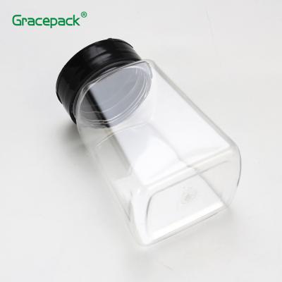 China Transparent Decorative Foods Flavor Condiment Bottles 9OZ PET Salt Shaker Plastic Spice Jar for sale