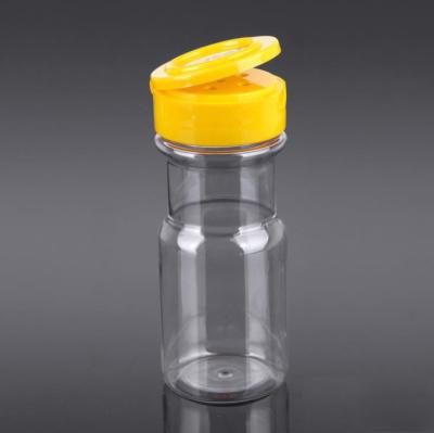 China Spice Mini Empty Condiment Plastic Bottle Containing Salt 100ml Spice Jar With Flid Cap for sale