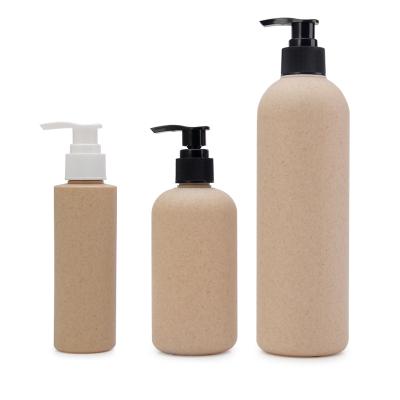 China 250ml 500ml 16oz Eco-friendly Flat Shoulder Container Biodegradable Cosmetic Wheat Straw Plastic Shampoo Pump Bottle for sale