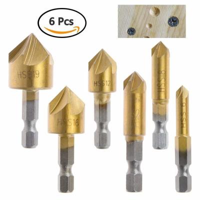 Κίνα Countersink HSS το κομμάτι τρυπανιών έθεσε σε 6 PC 1/4» την ντυμένη τιτάνιο επιφάνεια κνημών δεκαεξαδικού προς πώληση