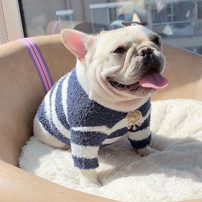 China Dog Viable Soft Striped Knitted Velvet Sweater Cat Winter Clothes Fighting Pet Clothing Dog for sale