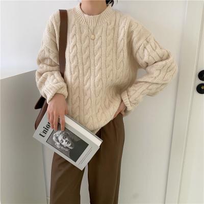 China Anti-Wrinkle O-Neck Ladies Casual Loose Top Sweater Long Sleeve Clothing Plus Size Cable Girls Winter Woolen Women Sweaters for sale