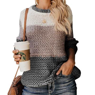 China Striped Winter Wool Sweaters Women Girls Ladies O-Neck Anti-Wrinkle Pullover Long Sleeve Casual Loose Top Clothing for sale