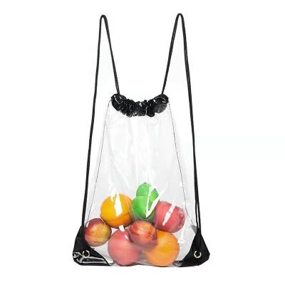 China Portable High Quality Waterproof Plastic Transparent Sport Storage Bag PVC Stadium Drawstring Backpack for sale