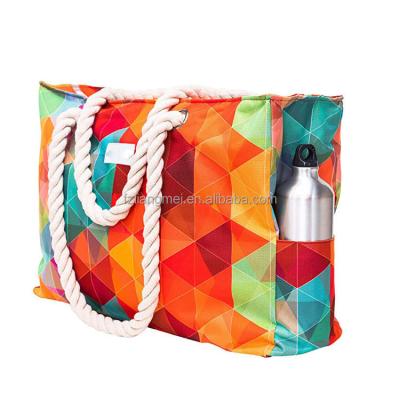 China Portable Wholesale High Quality Custom Shoulder Beach Bag Printing Beach Bag Cotton Rope Handle waterproof Beach Bag For Women for sale