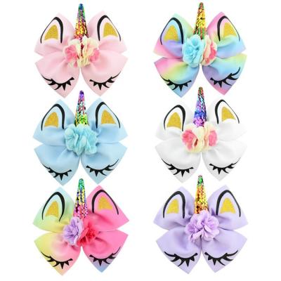 China Girl Hair Bows With Clips Glitter Hair Bows With Horn For Girls Sequin Flower Hair Clip School Kids Party Hair Clips Hair Accessories for sale