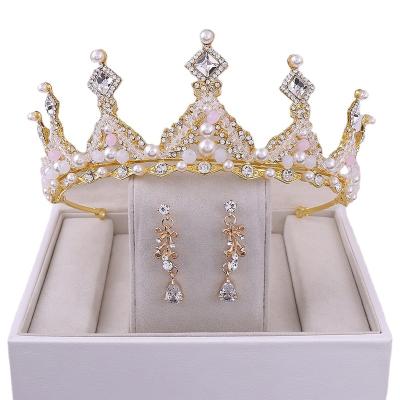 China Bling Crystal Headpiece Wedding Dress Hair Accessories FASHIONABLE Bridal Crown Earrings Jewelry Set for sale