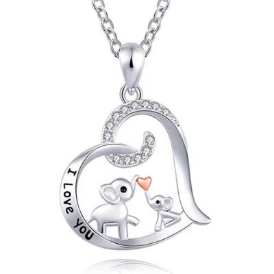 China New Fashion 925 Sterling Silver Mother Baby Elephant Romantic Necklace Dangle Love Pendant For Women Fine Jewelry for sale