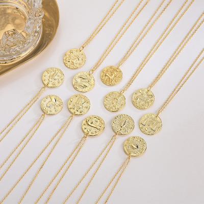 China FASHIONABLE Fast Shipping Baroque Zodiac Necklace Coin Necklace Embossing Image Dangling 925 Sterling Silver Women Necklaces Around 2pcs for sale