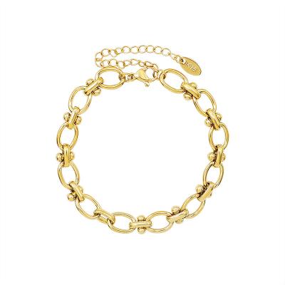 China Environmental Protection Punk Charm Chunky Chain 18k Gold Plated Stainless Steel Jewelry Chain Bracelet With Small Steel Ball for sale