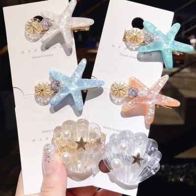 China Children's Hair Clip Set Wholesale Korean Cute Colorful Shell Starfish Hair Clips Girls Women's Hair Accessories for sale